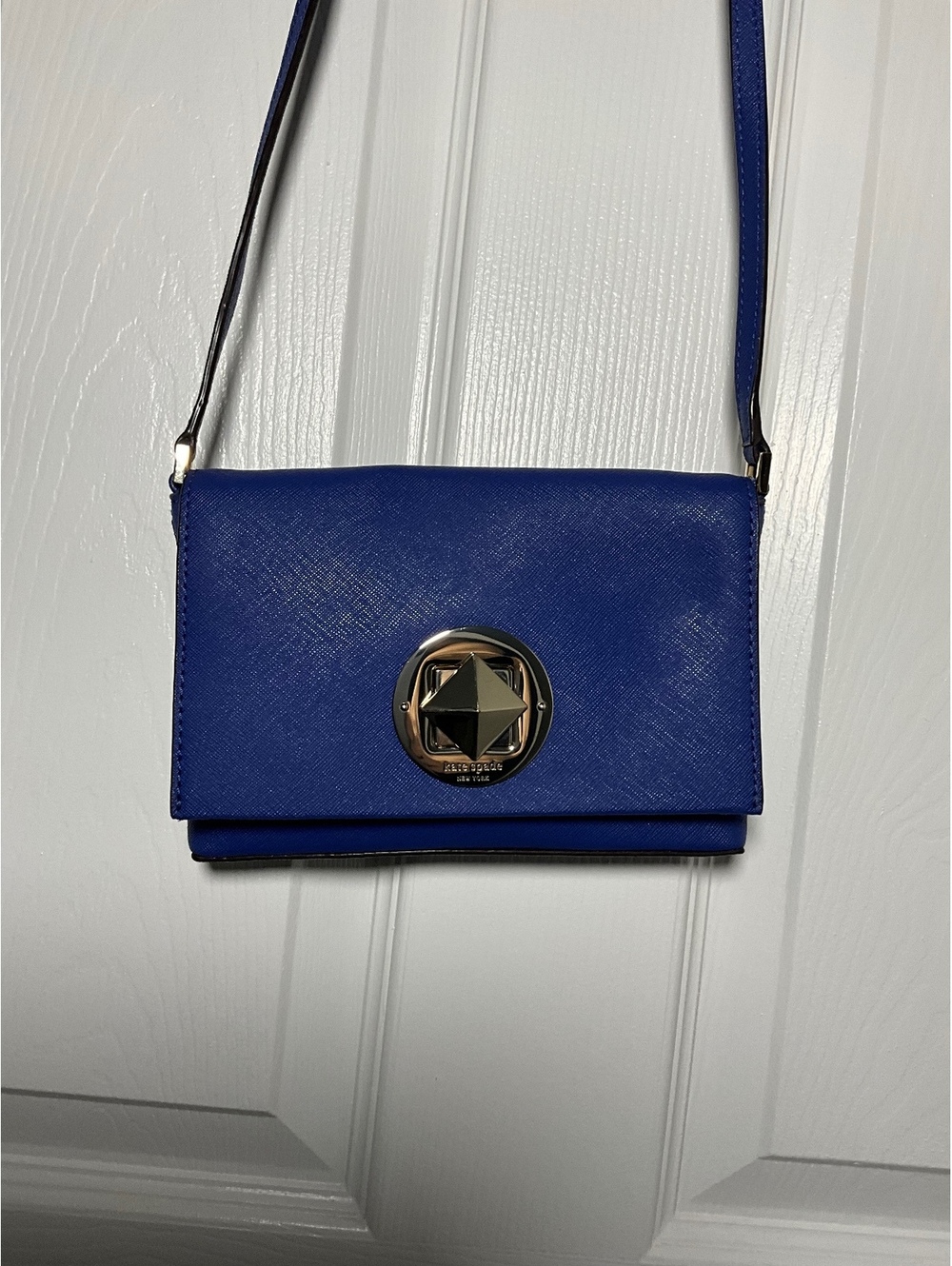 Kate Spade Blue Leather Crossbody Bag with Gold-Tone Hardware